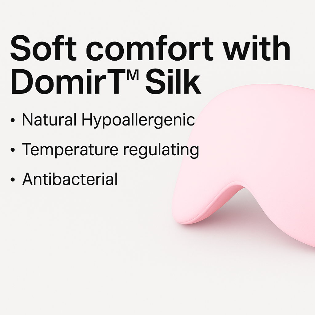 Hình ảnh marketing sản phẩm mặt nạ ngủ Domir™ Silk với nền xám rất nhạt